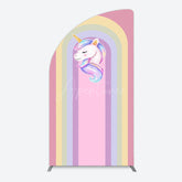 Aperturee - Aperturee Rainbow Color Curve Stripes Birthday Half Moon Arch Backdrop